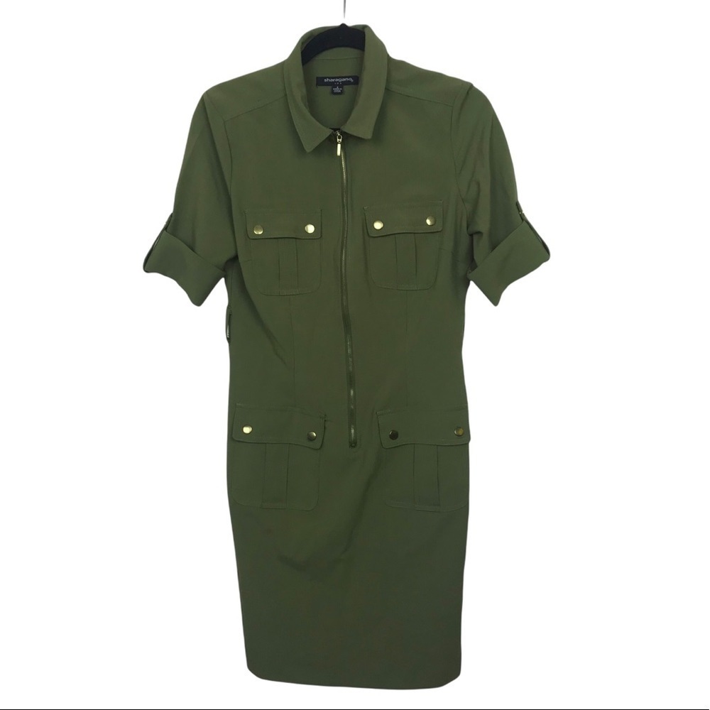 Sharagano Green Zip Front Dress